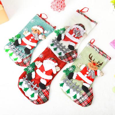 Große Leinen Weihnachtsstrümpfe Socken Weihnachtsdekorationen Weihnachtsmann Schneemann Rentier Bär Weihnachtsbaum Deko Für Zuhause