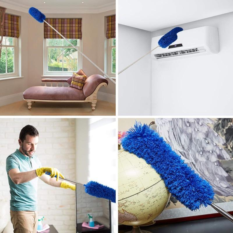 2.5m Microfiber Cleaning Duster with Washable Extendable Pole & Retractable Cable, Reusable Cleaning Tool for Home