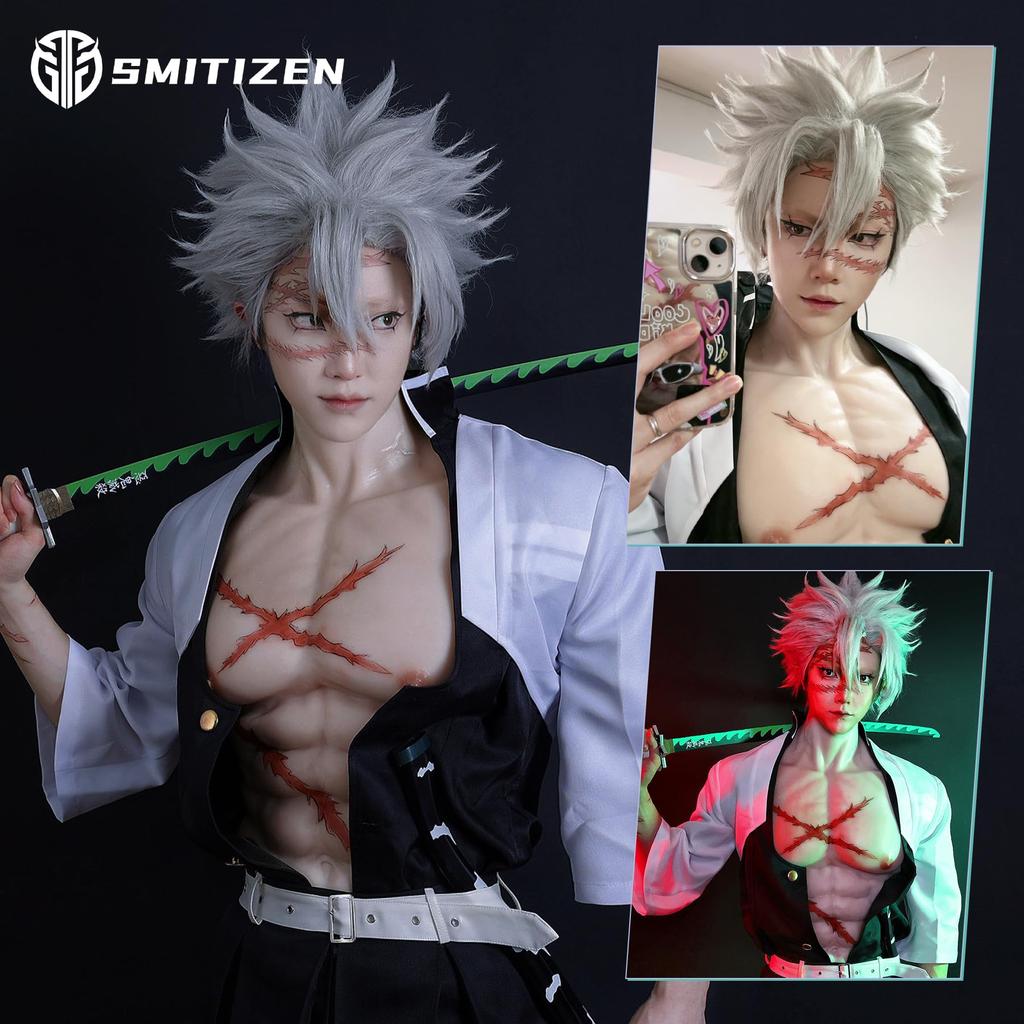 SMITIZEN Silicone Muscle Suit with Upgraded Fake Fake Macho Handsome Crossdressing for Men and Women L White Zipper, Version, Cosplay, Muscles, Abs,