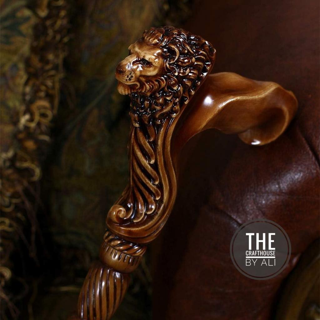 Wooden Lion Walking Stick Cane Ergonomic Palm Grip Handle Victorian walking stick cane walking stick  costume walking cane