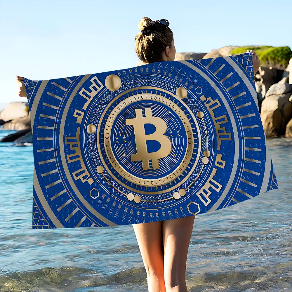 Popular Logo Bitcoin Microfiber Beach Towel Absorbent Quick Dry Soft Yoga Swimming Resort Mountain Climbing Towel