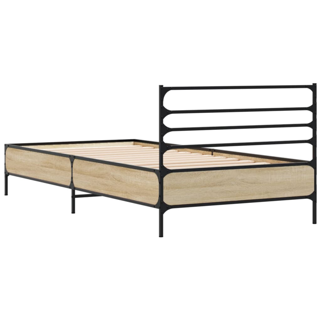 Bed Frame in Sonoma Oak Finish 75 x 190 cm Made of Wood Based Material and Metal