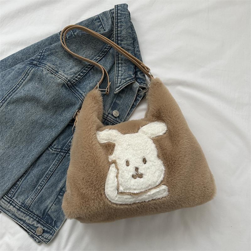 Soft Plush Cute Large Capacity Shoulder Bag For Women Stylish Cartoon Tote Bag