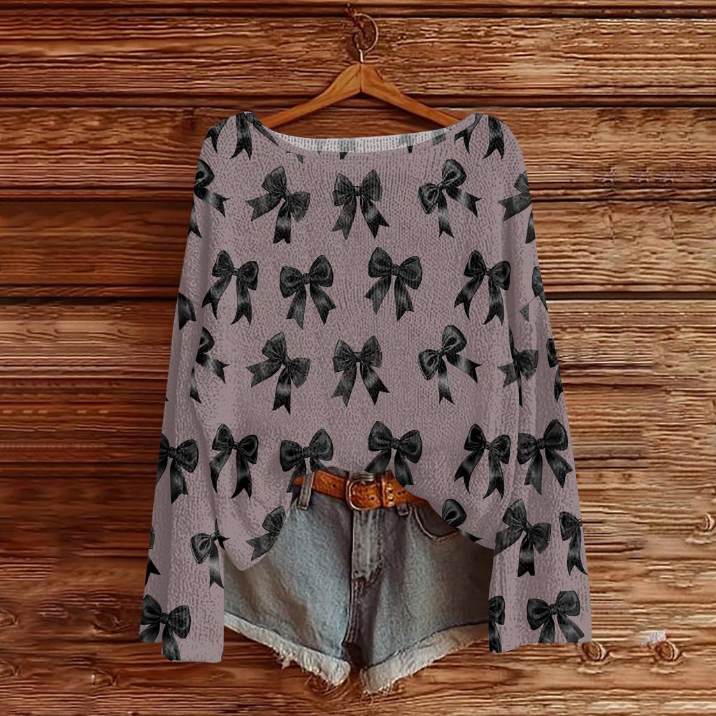 Womens  Fall Sweaters Long Sleeve Print Tops Pullover Sweaters Loose Dressy Casual Basic Clothes