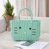Cute Cat PVC Woven Bag Large Capacity Organizer Bath Shopping Basket Portable Baskets with Handles Beach Bag Vegetable Basket