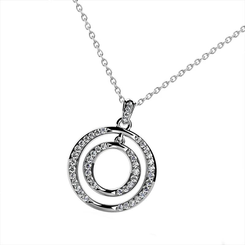 Huitan Double Circle Design Women Pendant Necklace  Color Inlaid Shiny CZ Party Daily Fashion Female Accessories Jewelry