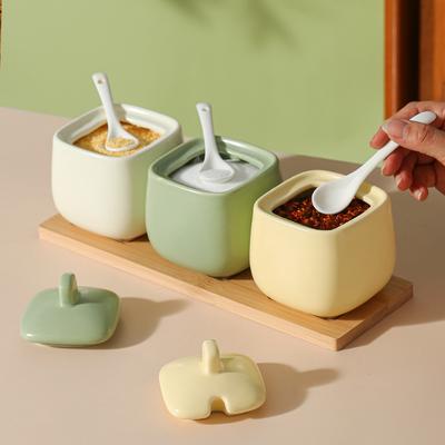 Kitchen Ceramic Seasoning Jar Household Solid Japanese Style New Cream Wind Simple Jar with Lid Aesthetic Thick Porcelain Jar