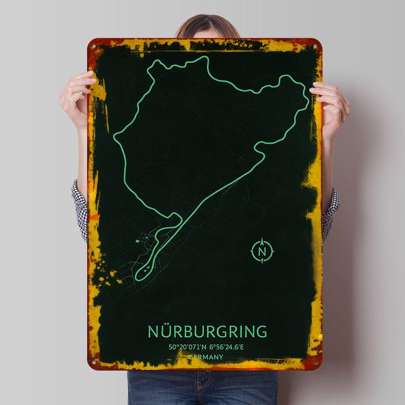 

German Track Map Poster Customized Wall Art Vintage Metal Signs Retro Tin Plaque for Man Cave Modern Home Decoration Luxury Room 20x30cm（7.8x11.8inch）