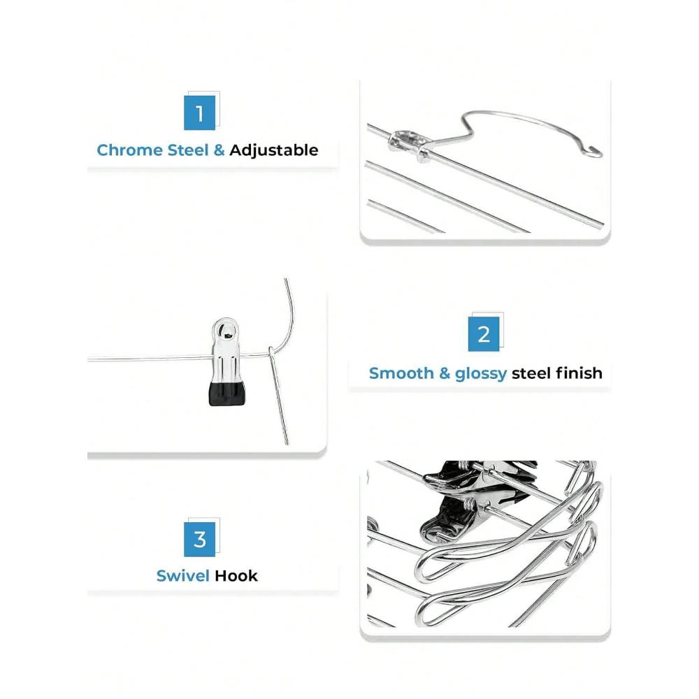 6-lags multifunksjonell kleshenger med klemmer for bukser og skjørt 1 stk