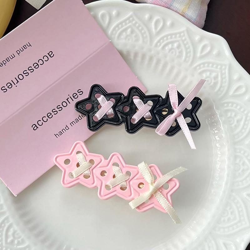 Korean Style Sweet Cool Star Ribbon Bow Hair Clip Cute Fresh Barrettes For Girls Fashion Broken Side Clips Y2K Hair Accessories