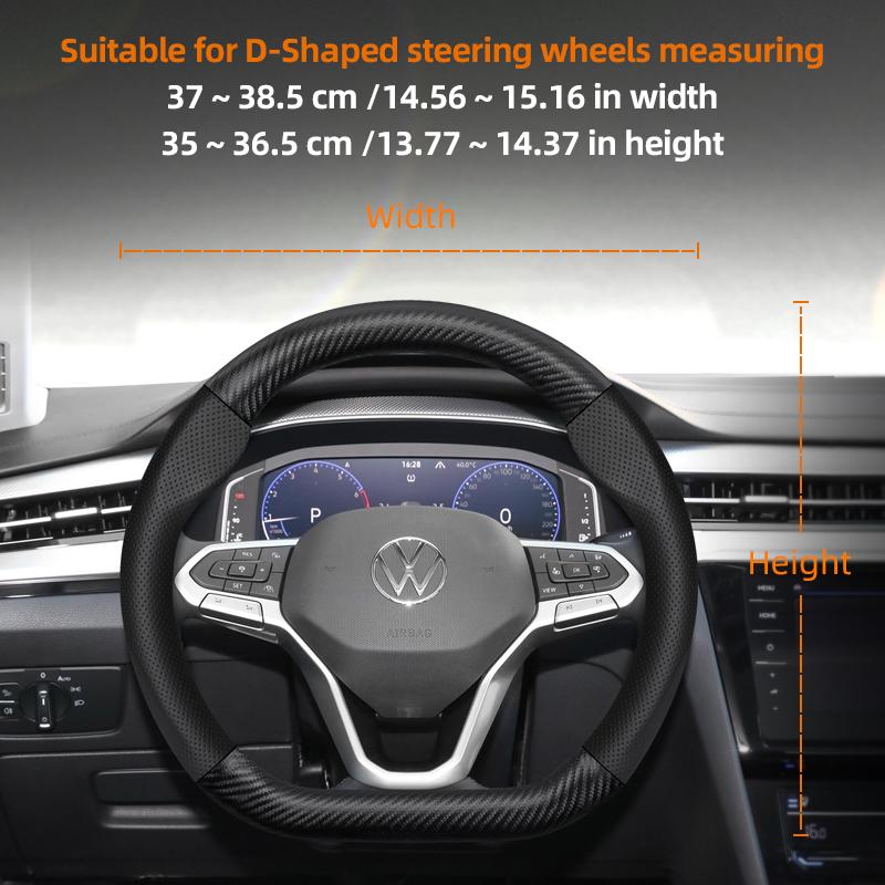 Suitable for Volkswagen Breathable Leather Matte Carbon Fiber Texture Steering Wheel Cover Suitable for Polo Golf 5 6 7 Gol Cc Passat B6 B8 Jetta