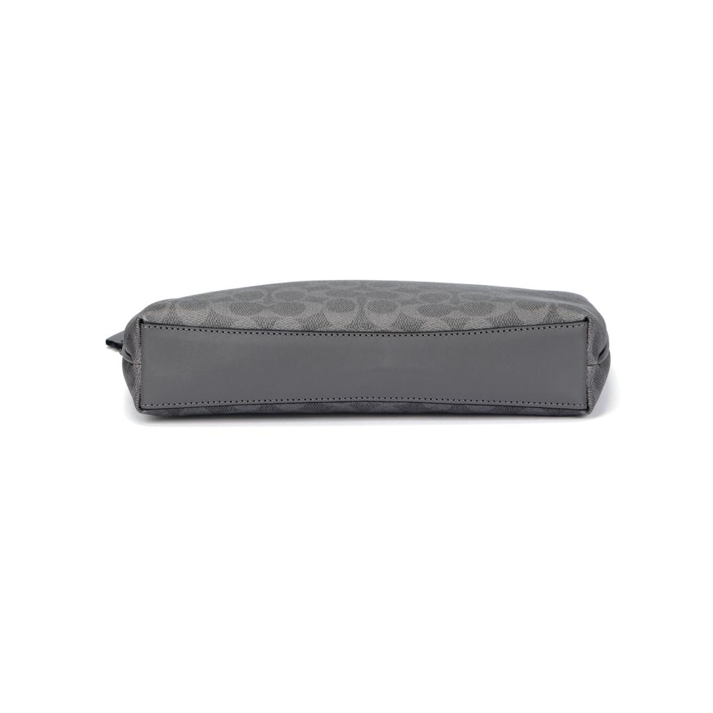 Coach 27 Top Zip Closure Detachable Wrist Strap Faux Leather Clutch Large Men Clutch Charcoal-Gray Gray CCF32-QBYFT