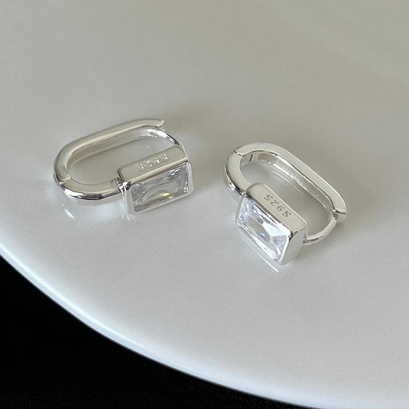 PONYKISS S Sterling Silver Needle Zircon Square Huggies Earrings for Women Classic Fashion Minimalist Accessories