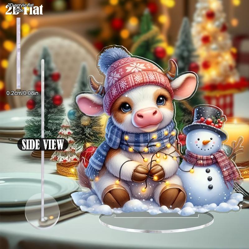 

2D Flat Acrylic Cow and Snowman Desktop Decoration, Suitable for wall decoration, porch, room, villa, accents Home, Hallway, or Workplace - Rustic Far 20*20CM