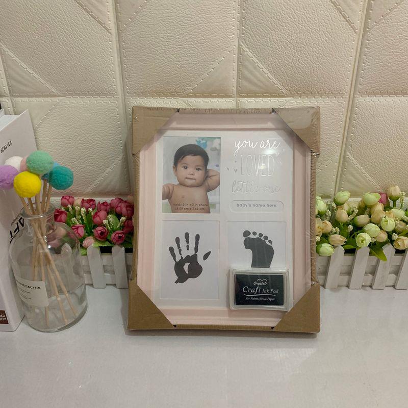 Newborn Hand and Foot Print Ornaments Full Moon 100 Day Photo Frame with Craft Ink Pad Home Decoration Baby Kids Birthday