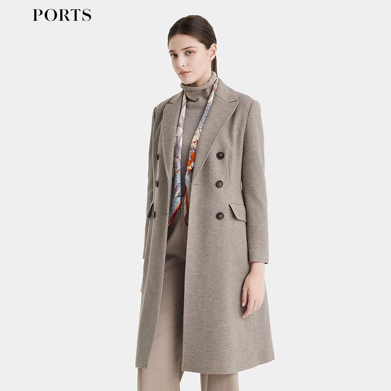 Ports Women's Elegant Double-Breasted Belted Coat
