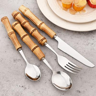 16/24pcs Creative Bamboo Handle Cutlery Set Stainless Steel Tableware Steak Knife Fork Spoon Teaspoon Flatware Kitchen Tableware