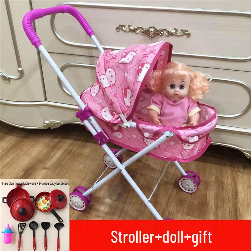 Baby Girl Doll Stroller with Light and Sound - Pretend Play Birthday Gift