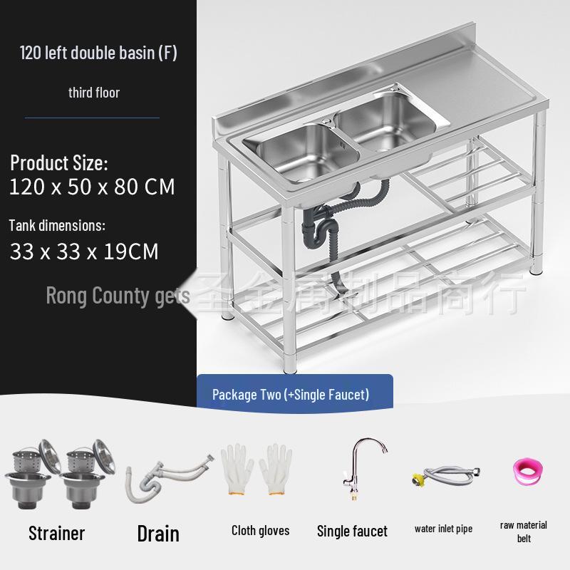 Stainless Steel Kitchen Sink with Integrated Washing Basin and Stand - Large, Thickened Single Bowl