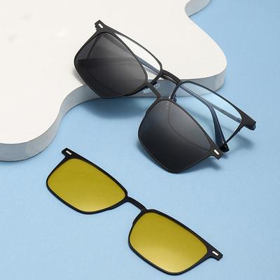 Lunettes de mode 3 en 1 pour hommes Monture en alliage avec clip-on lunettes de soleil polarisées et lunettes de vision nocturne pour femmes
