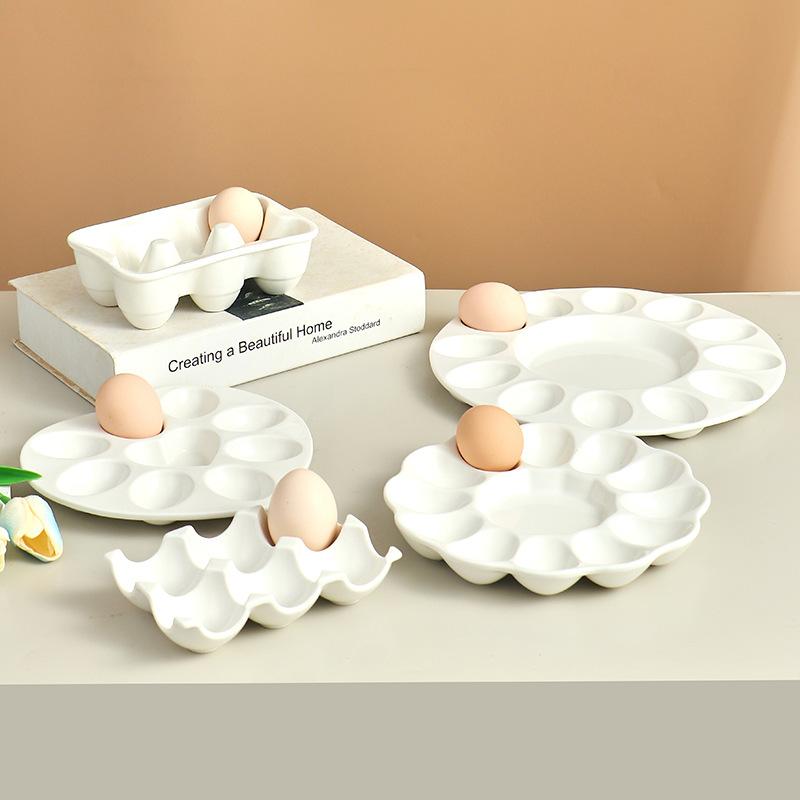 Ceramic Egg Tray with High Temperature Resistance, Household Cartoon Plate, Non-slip Bottom, Simplicity Kitchen Tableware