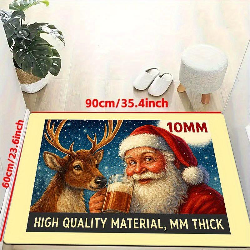 1Pcs Anti Fatigue Kitchen Rugs,  Santa Claus ReindeerPrint Waterproof Non-Slip Thick Cushioned Kitchen Mat Heavy Duty Comfort Standing Mat for Kitchen
