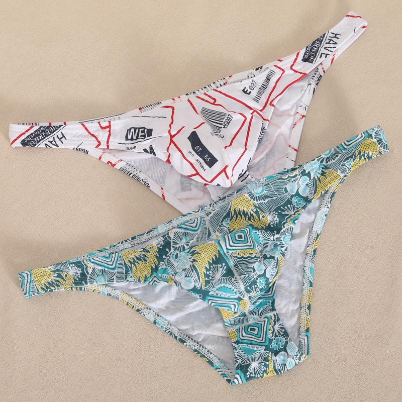 Herren Dreiecksunterwäsche Atmungsaktiv Bedruckt Niedrige Taille Schmaler Rand U Konvex Sexy