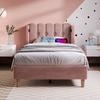 Upholstered Bed Single Bed with USB Type C Charging Function, Bed Frame with Slatted Frame, in Pink, 90 x 200 cm Youth Bed - Velvet (With Mattress)