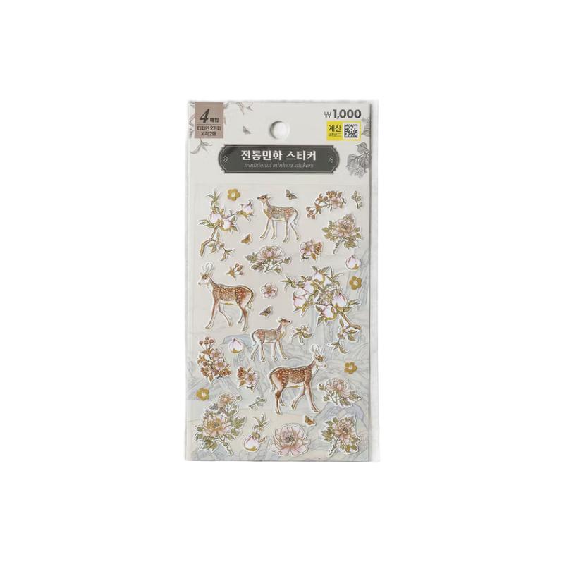 Korean Traditional Stickers — Minhwa (Yupo (synthetic Paper)) 4 Sheets, Ceramic Line 4 Sheets (2 Option)