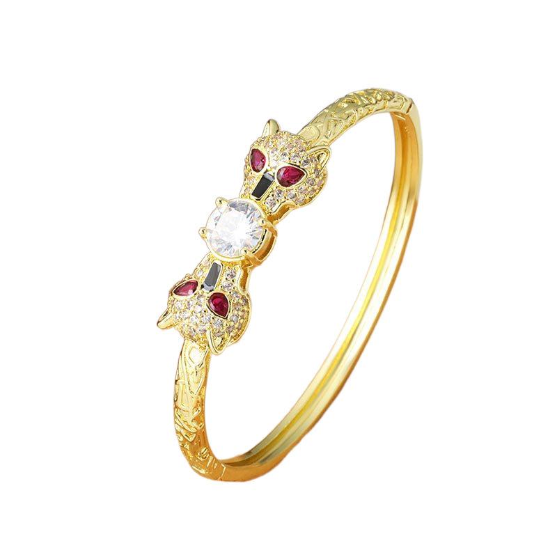 Hip Hop Inlaid Zircon Bracelet Exaggerated Punk Style Leopard Bracelet Bracelet for Women