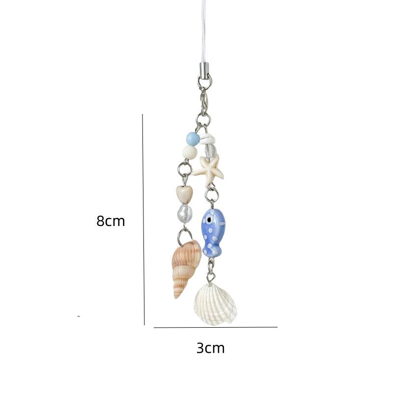 Stylish Shells And Pearls Pendant Keychain Ocean Pentagram Phone Strap Charm Cute Beaded Cell Phone Strap Bag Keychain