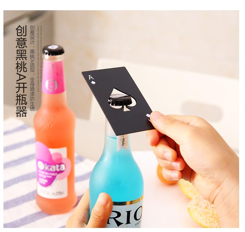 1PC Multifunction Credit Card Bottle Opener Beer Bottle Picker Opener Poker Creative Pocket Metal Black Peach A Stainless Steel