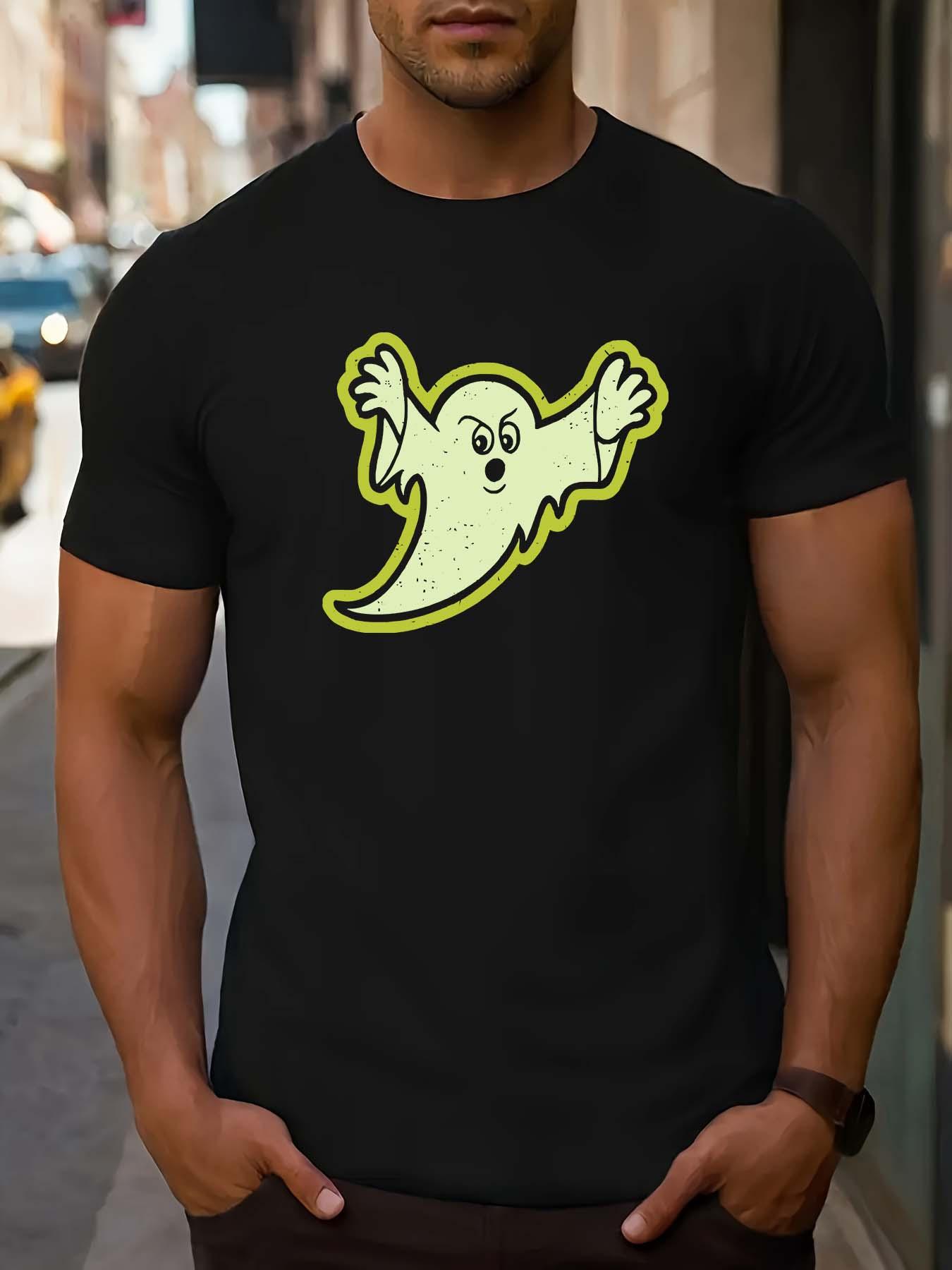 

Cartoon Ghost Hug Print Comfy Versatile Short Sleeves T-shirt For Summer Outdoor Activities S