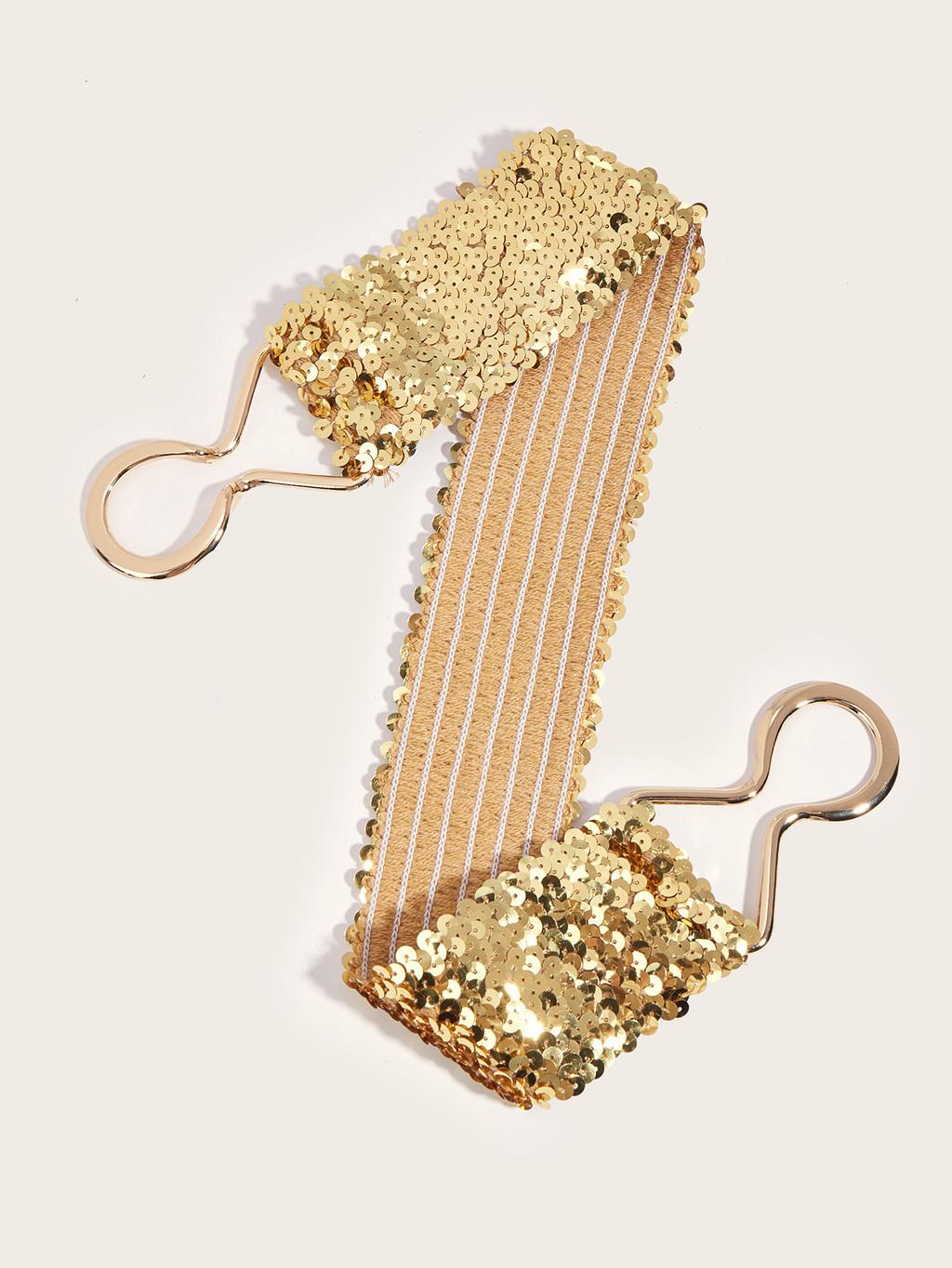 

Metallic Hook Closure Wide Leather Waist Belt With Fish Scale Design For Casual And Formal Wear