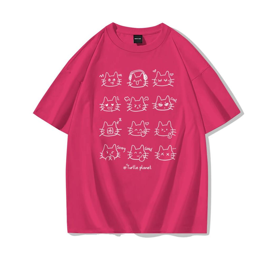 Cute Cat Print Casual Tee Shirt Cotton Harajuku Trend Girls Short Sleeve Tshirt Girls Breathable ONeck Tops Girl Clothing