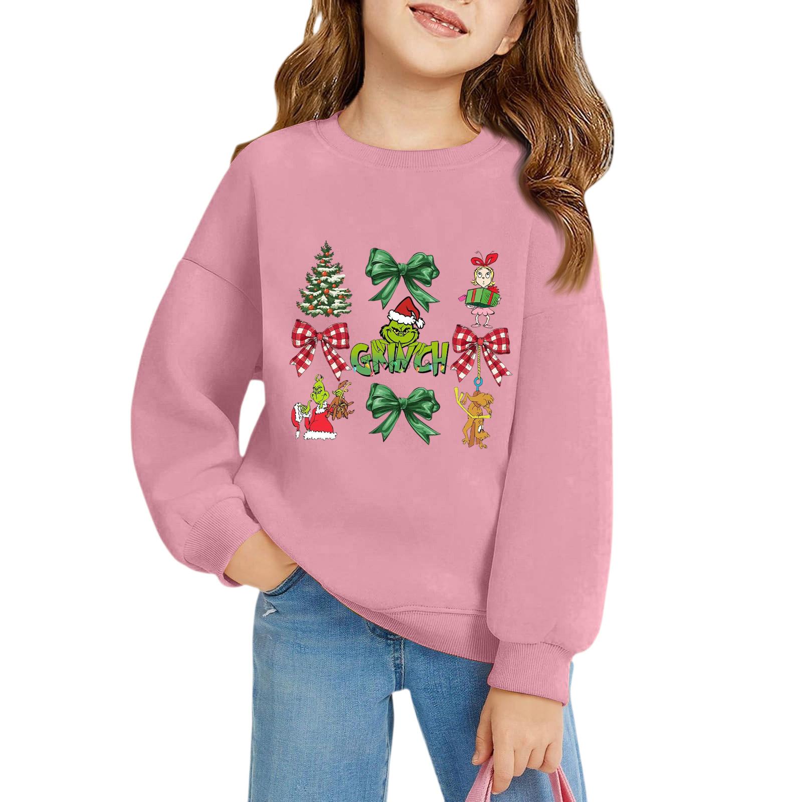 

Різдвяні дівчачі пуловери з круглим вирізом для дітей, дитячі топи з принтом 160 рожевий