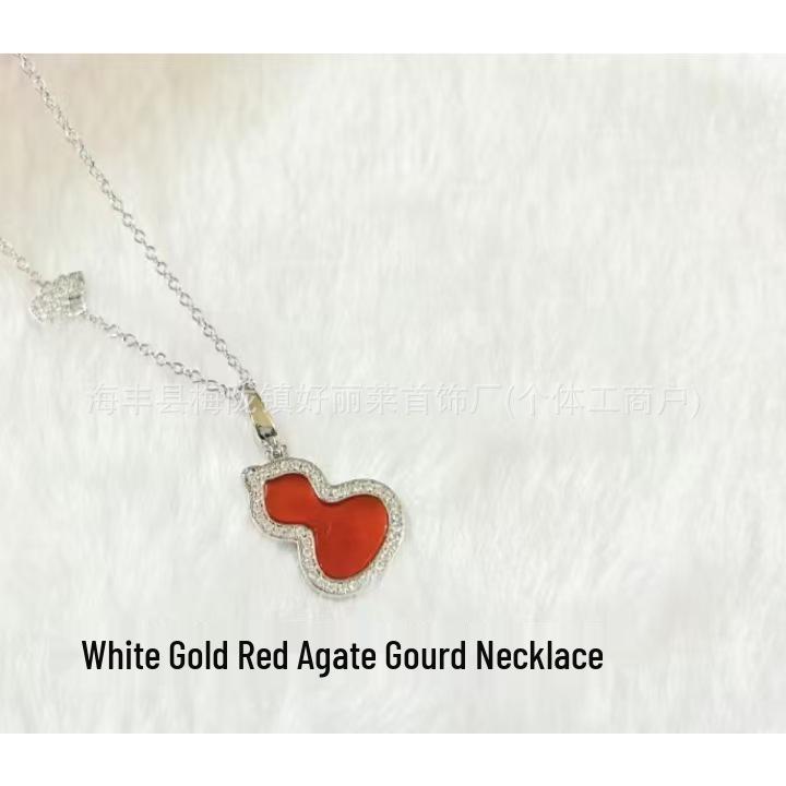 18K Gold Plated Linjia Gourd Necklace with Red Agate & White Mother-of-Pearl Pendant for Women