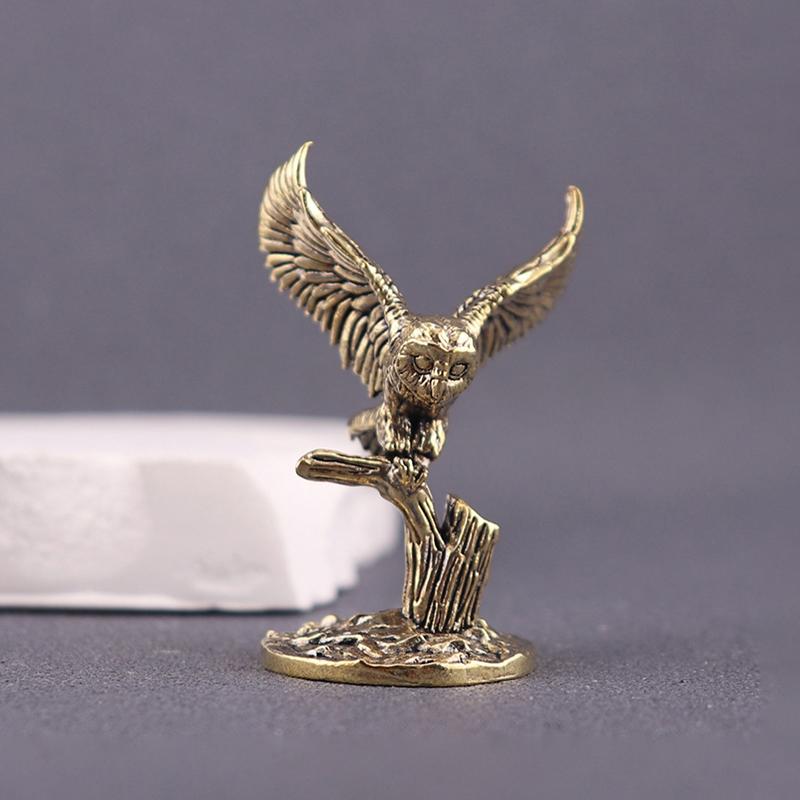 

1 шт. Ретро Медь Животное Чайный питомец Настольное украшение Антикварная Твердая Латунь Сова Миниатюрные фигурки Домашний декор Поделки A4