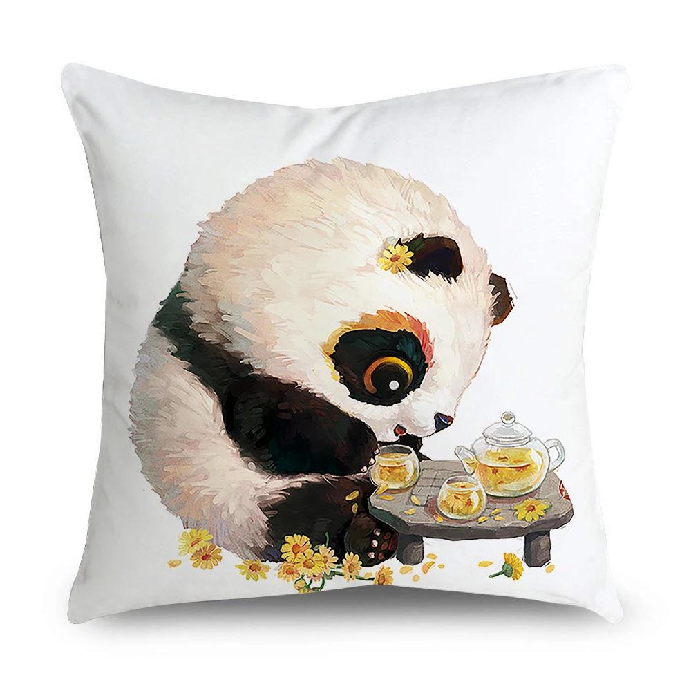 Pillowcase Office Decor Cushion Cover Cute Panda Pattern Home Square