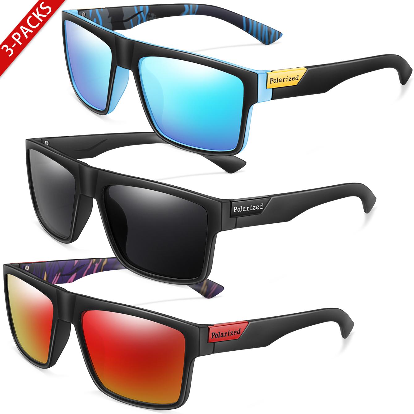Attractive Glasses Men's 3 Pairs Polarized Sunglasses Classic Square Shades Uv Protection For And Wo Ideal For Fishing Cycling And Driving