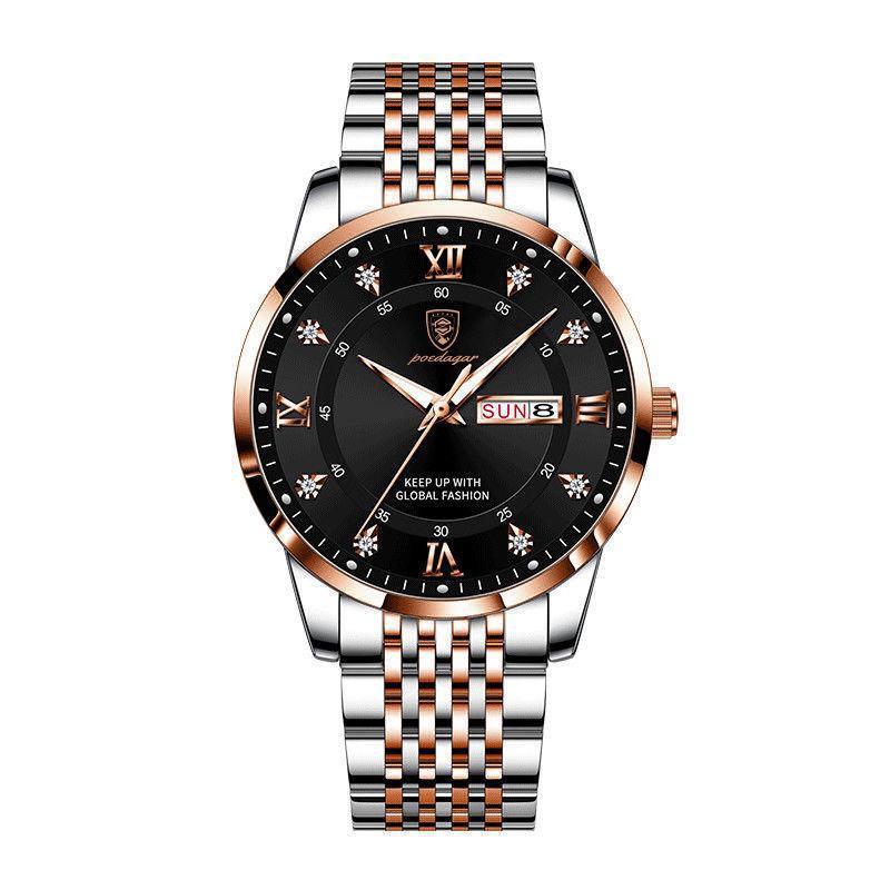 POEDAGAR Luxury Business Man Watch Stainless Steel Week Date Men's Wristwatch Waterproof Luminous Fashion Quartz Watches for Men