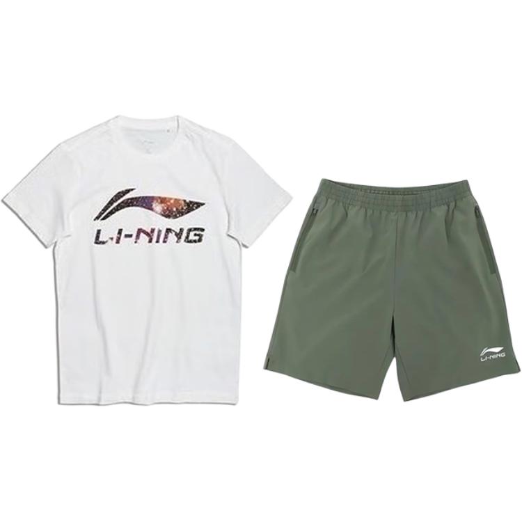 

Li-Ning Letter Pattern Printed Fashion Round Neck Pullover Short Sleeve Comfortable Versatile Five-Point Pants Casual Sports Suit AHSS971-3+YKSV147-1 XL