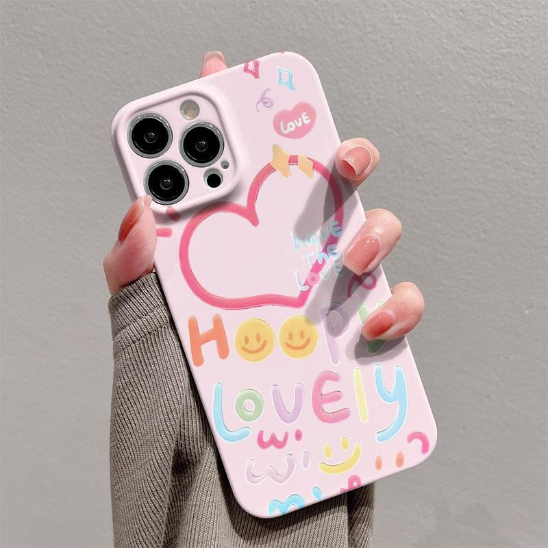 Love Heart Phone Case for iPhone 17 16e 16 15 14 13 12 11 Air Pro Max XS XR XSMax 6 7 8 Plus Glossy Film Hard PC Cover