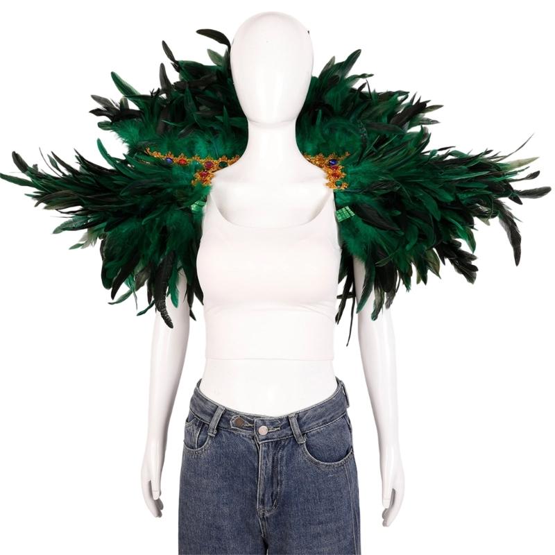 Veer Sjaal Cape Schouderomslag Gothic Veer Shrug Poncho Gouden Kraag Halloween Cosplay Kostuum voor Volwassenen Vrouwen