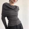 Autumn New Sexy One Shoulder Pullover Sweaters for Women Lapel Off Shoulder Long Sleeved Knitted Sweater Woman Elegant Casual Winter Knitwear 24861