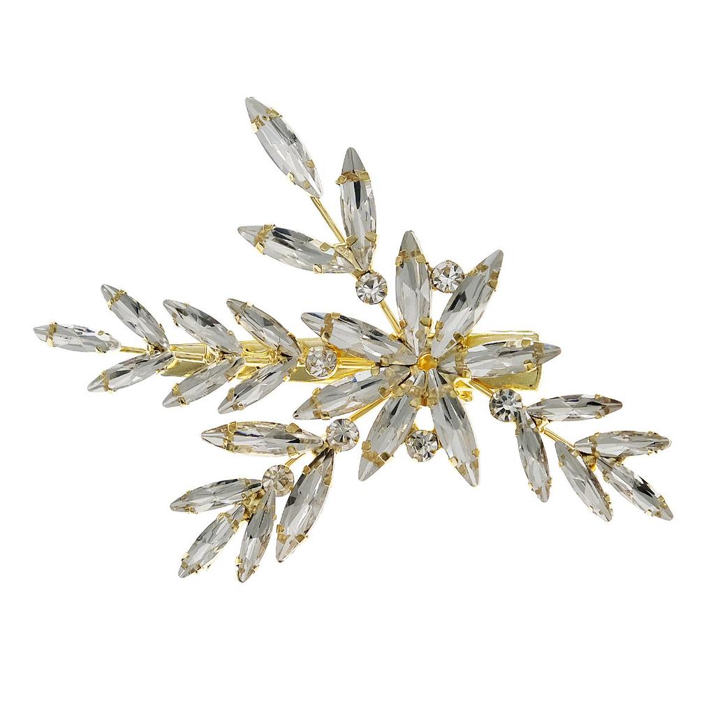 Vintage Rhinestone Leaf Hair Clip Bridal Wedding Dress Accessory Irregular Crystal Barrette For Women Elegant Jewelry