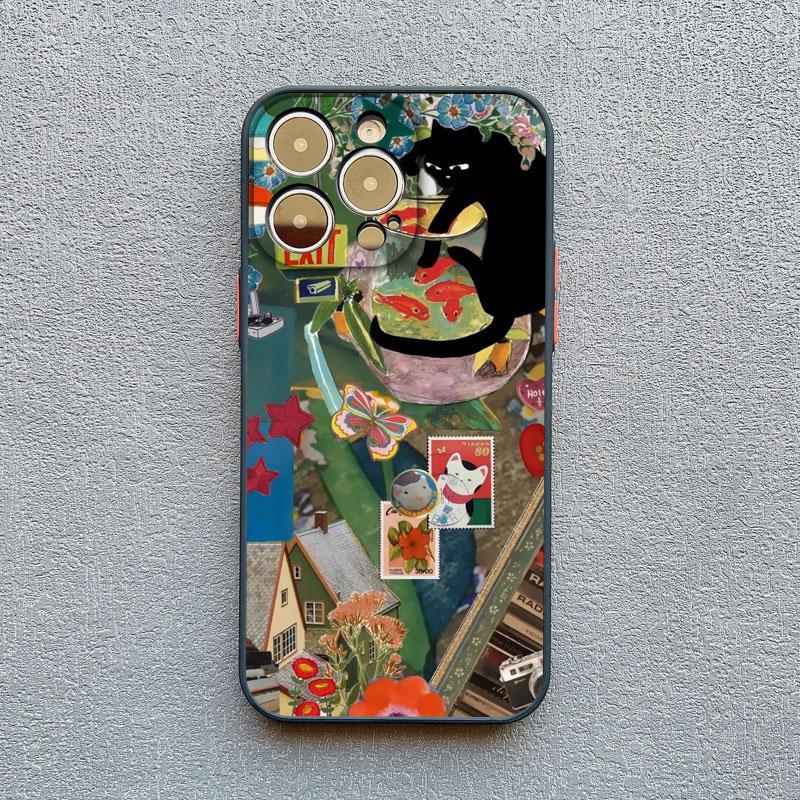 Retro Style Black Cat Art Phone Case for iPhone 16 15 14 Pro Max 14 15 Plus 12 13 Mini 11 Pro Max X XR XS 7 8 Plus SE Back Cover