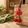 Sparkly Fruit Cherry Keychain Pearl Bow Charm Car Key Ring Fruit Bag Pendant  Purse Decoration