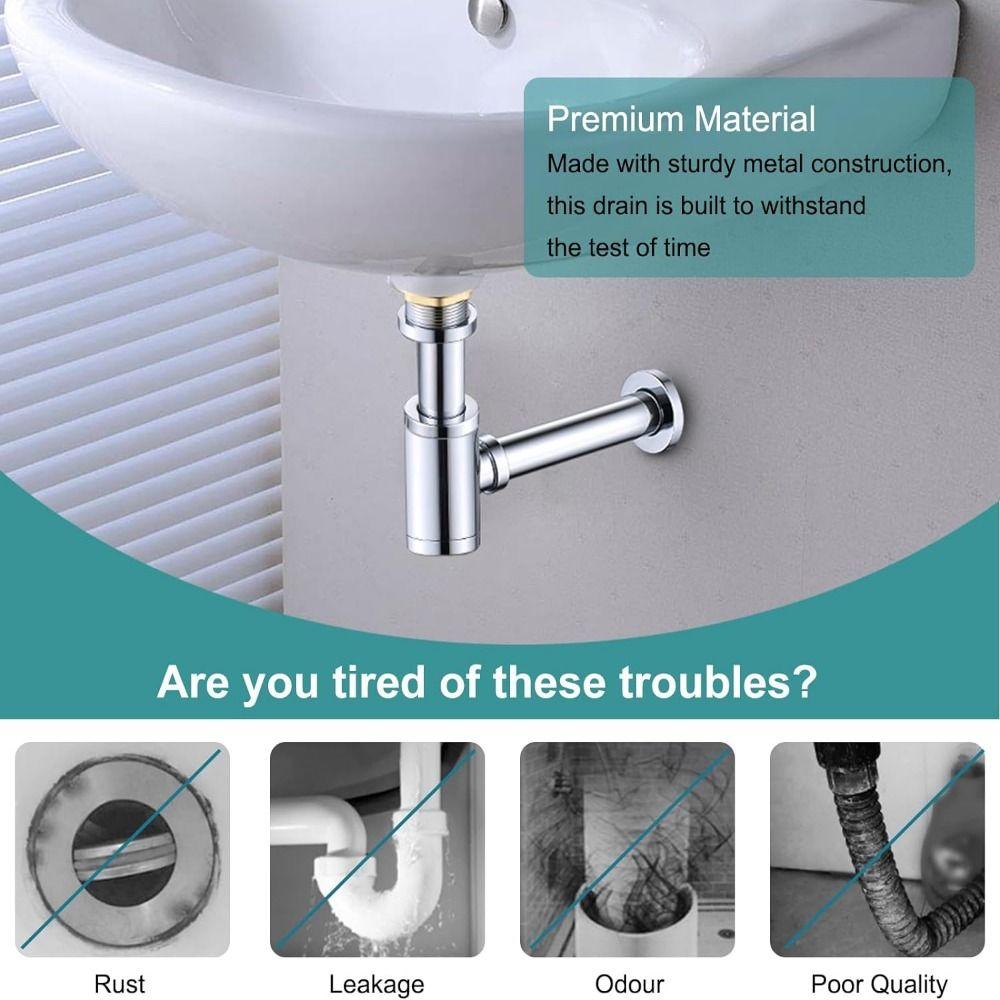 Without Overflow Round P-Trap Waste Pipe Kit Siphon Drainer Plumbing Tube  Bathroom