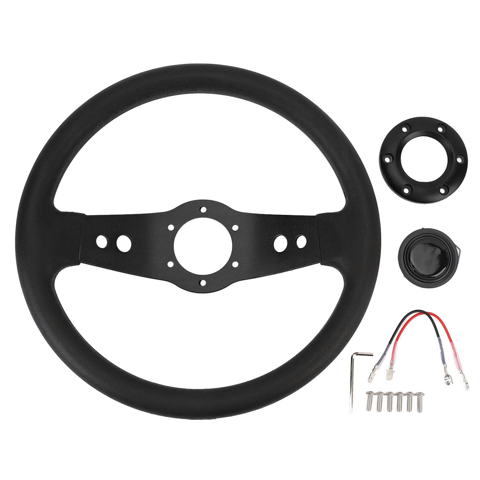 

13-дюймовый автомобильный руль PU стильный вид ударопрочный улучшенный захват простая установка гоночный руль Black